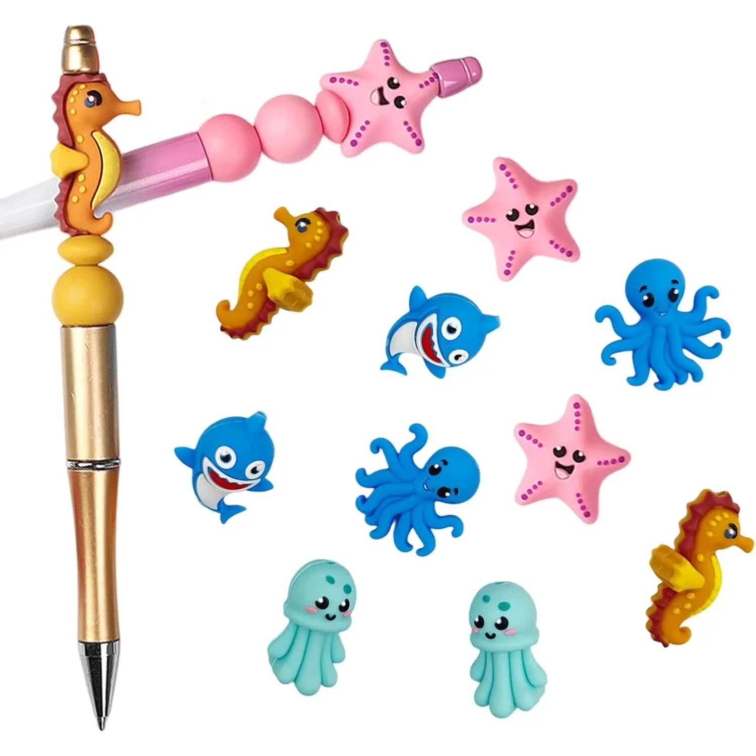 10 count     Focal Beads,  Octopus Jellyfish DIY | Cute Kawaii Style, Soft  Material,  Projects, Beaded Pens, Bracelets, Keychains,  Sea Marine Shapes