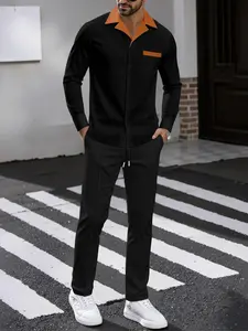 Men's Two-Piece Set Outfit, Christmas Gift, Friday, Spring Summer Fall Clothing, Casual Loose Fit Blazer Pants, High Waist Elastic Pants