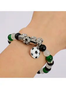 Green Black Football Beaded Bracelet, 2026 Fan Commemorative Elastic Bracelet for Sports Lovers