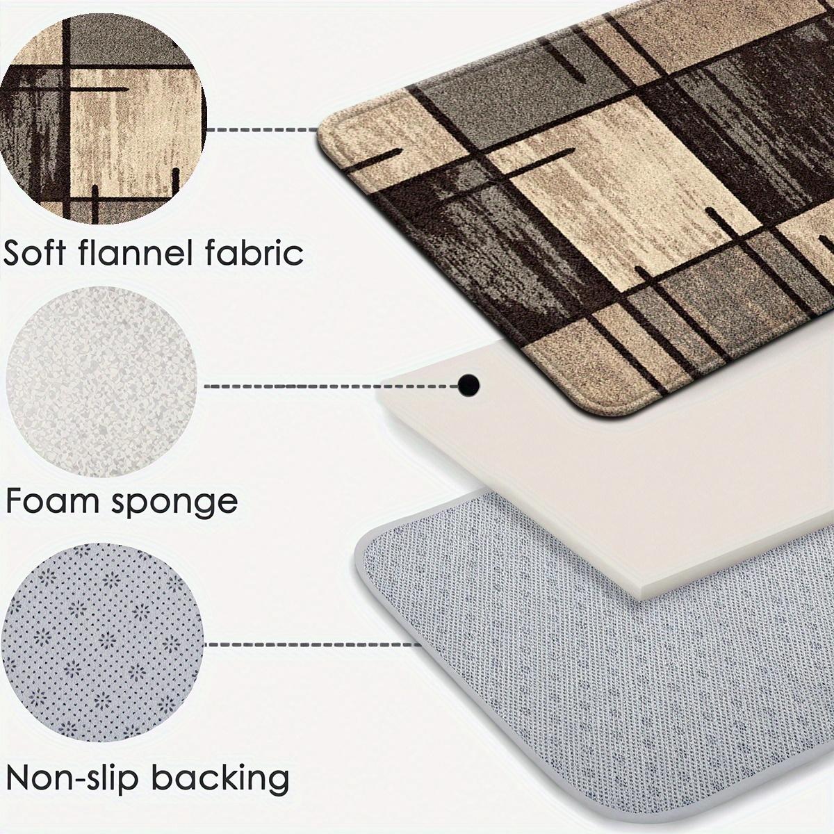 Bathroom Rug Set, Flannel Absorbent Non-Slip Bath Mats, Retro Geometric Grid Design, Washable Floor Mats for Tub, Shower, Toilet, U-Shaped Contour Mat & Lid Cover for Bathroom Decor
