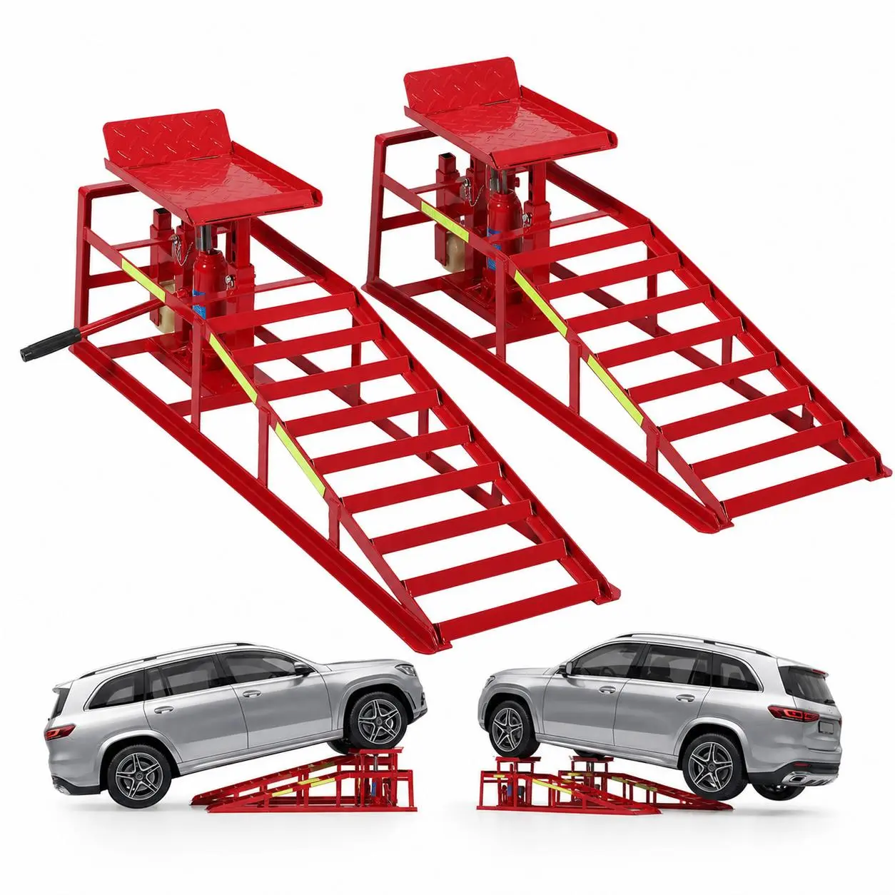 2PCS Heavy Duty Hydraulic Car Ramps with Wheels, 5 T (11065LBS) Portable Low Profile Car Lift Ramps, 9"-14.2" Adjustable Height for Oil Changes, Trucks, SUVs, Garage