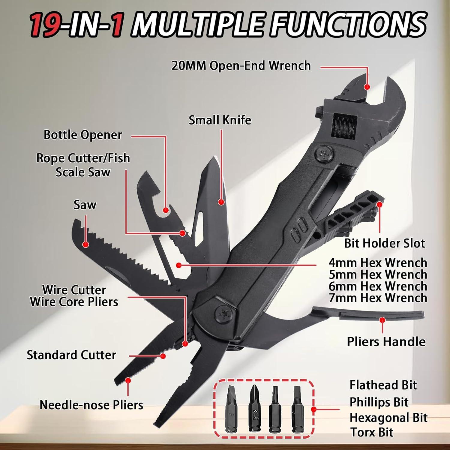 19-in-1 Multitool Wrench - Stainless Steel Adjustable Wrench with Pliers, , Wire , , Screwdrivers - Compact EDC Pocket Tool for Camping, DIY Repairs, for Men 19-in-1 Multitool Wrench - Stainless Steel Adjustable Wrench with Pliers, , Wire , , Screwdrivers - Compact EDC Pocket Tool for Camping, DIY Repairs, for Men