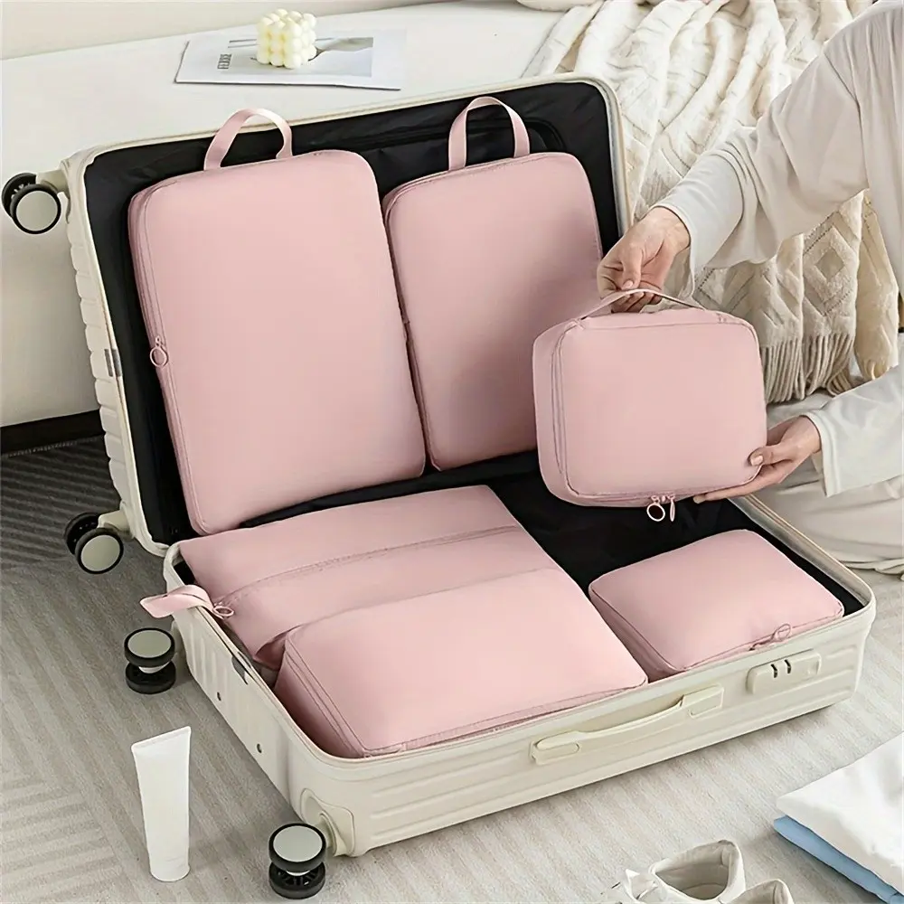 6-Piece Compression Travel Bags Set, Durable Easy-Clean Material, Lightweight Luggage Clothing Organizer Storage Bag, Modern Style