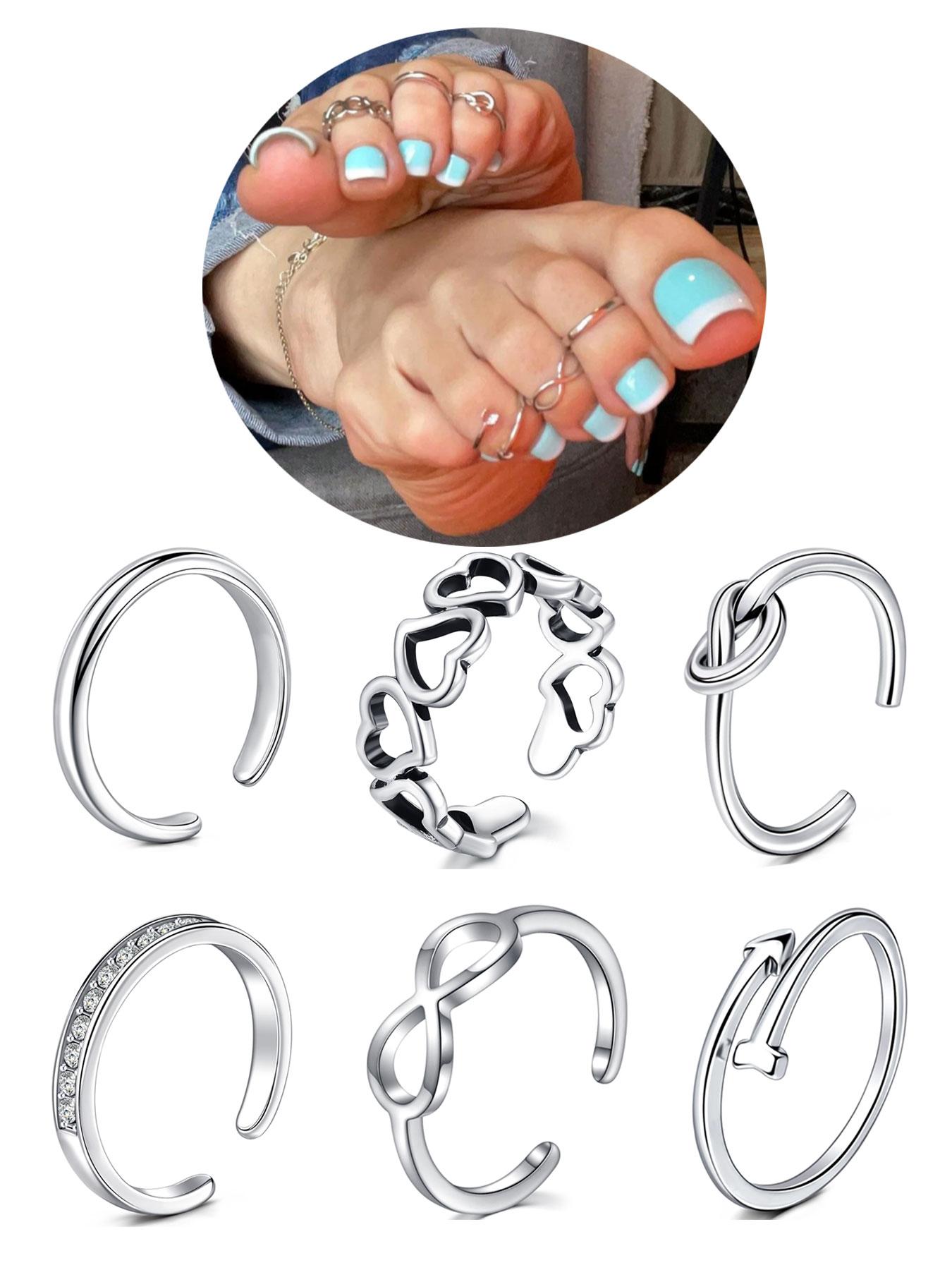 Women's Rhinestone Decorated Toe Rings (6pcs), Adjustable Open Toe Rings for Women & Girls, for Party, Daily Clothing Decor, Birthday Gift