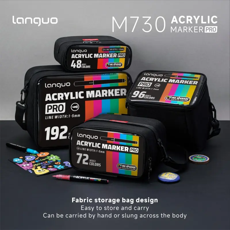 Languo Acrylic Paint Markers Set, 48/72/96/192 Colors, Soft Tip, Carrying Bag Included, Professional Painting Supplies