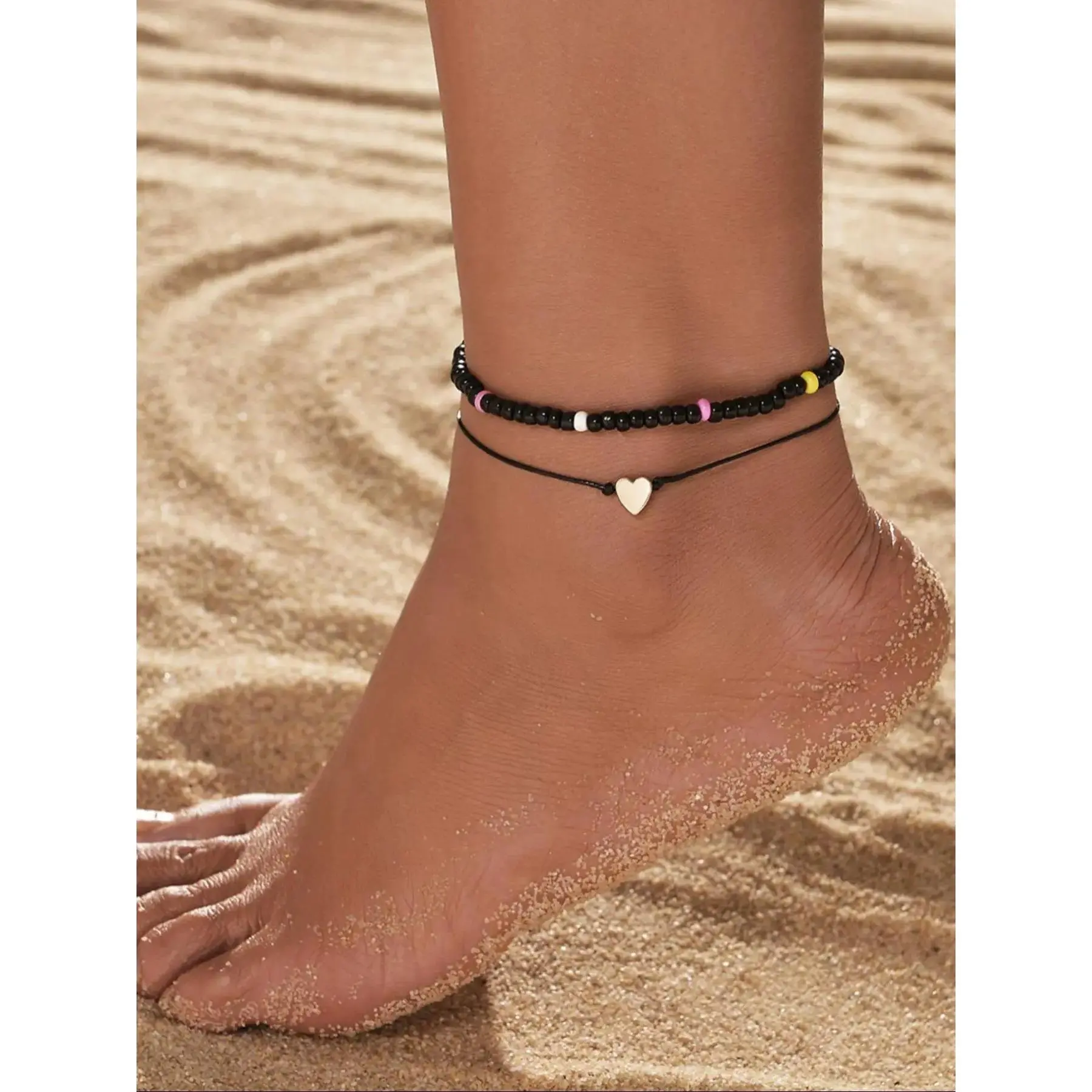 Boho Bohemian Elastic Stretch Beaded Anklet for Women Girls, Adjustable Dainty Stackable Foot Bracelet, Lightweight Summer Beach Jewelry for Daily Party Vacation Birthday Gift