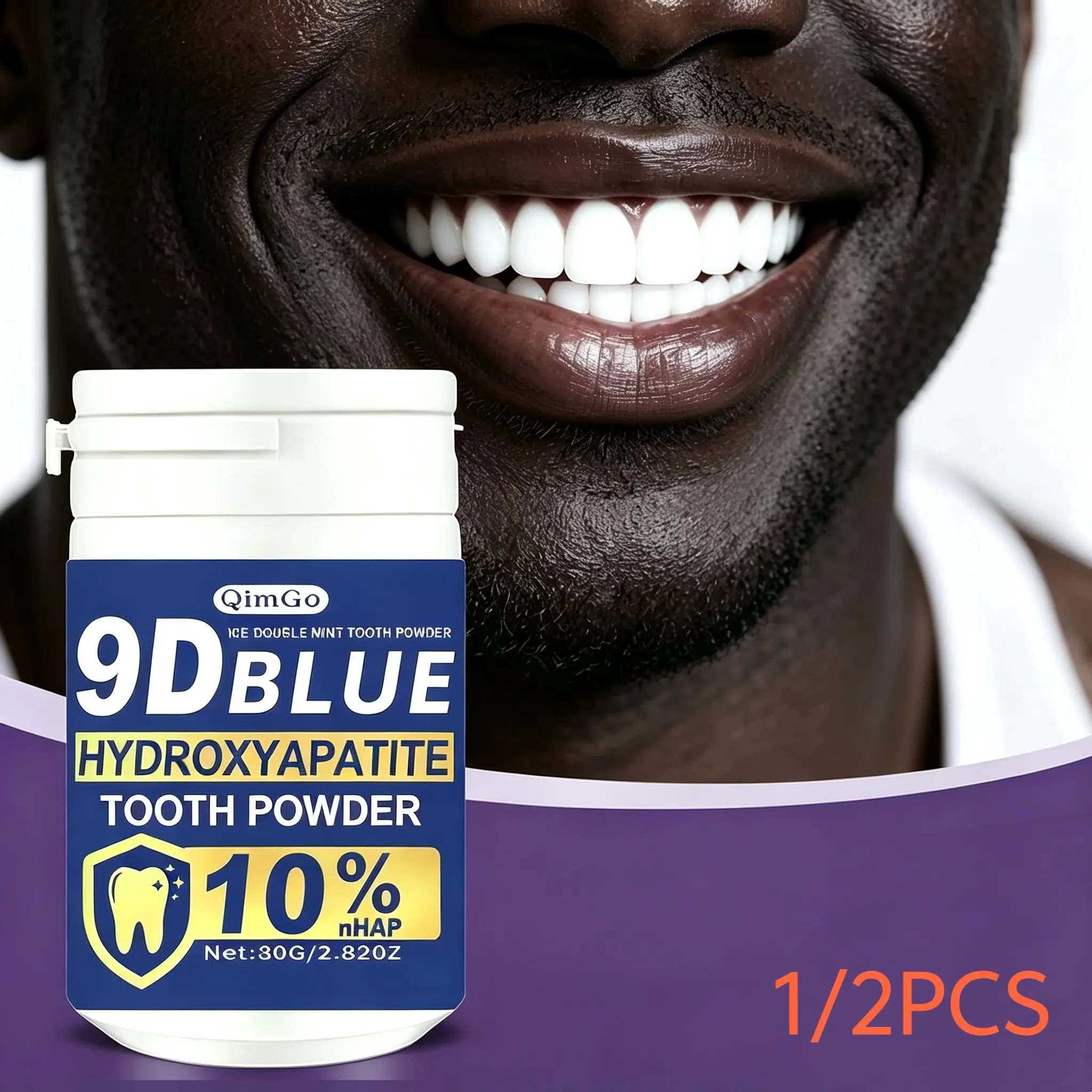 9D Blue Hydroxyapatite Teeth Whitening Powder, Deeply Removes Coffee and Tea Stains, Fresh Breath, Daily Oral Care for Men and Women