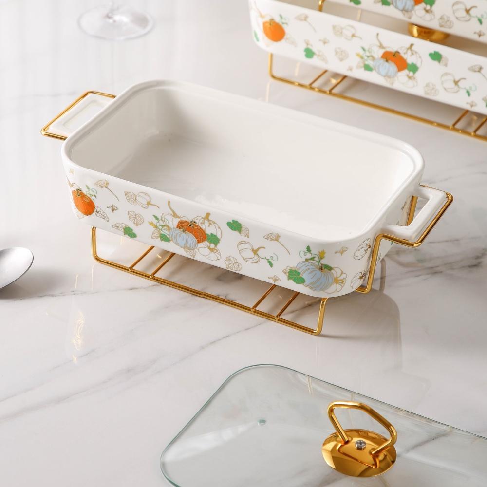 Rectangular Ceramic Casserole with Lid, High-Temperature Glazing for Halloween and Christmas, Available in Three Sizes, Creative Pot Holder for Home Dining & Parties