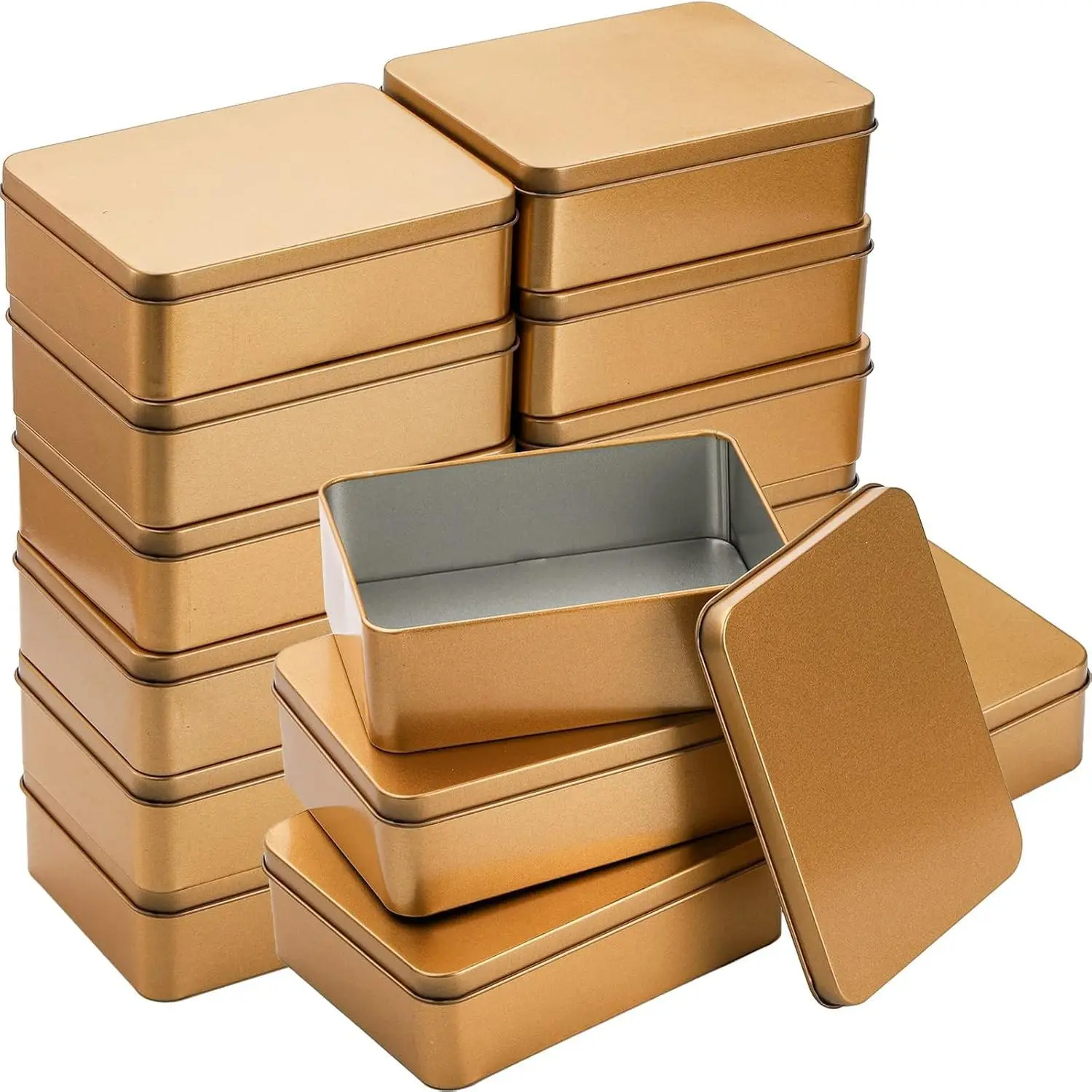 16 Pack Rectangular Tin Boxes with Lids, Empty Hinged Tins, Metal Storage Organizer Tins for Candy, Treats, Gifts, Favors and Crafts