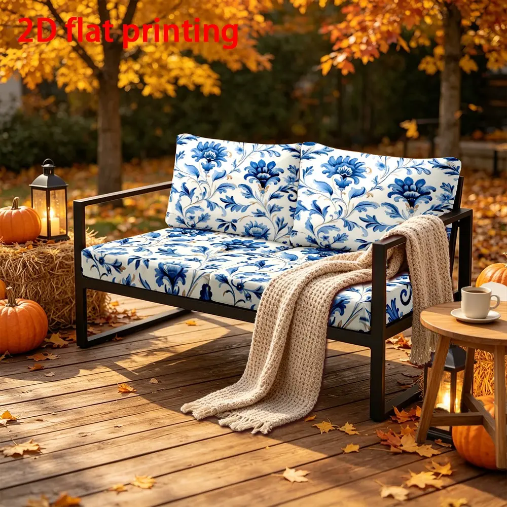 1/2/8/10/12PCS Sofa Cushion Covers, Blue and White Porcelain Pattern Print, Inserts Not Included, 2D Flat Print, Elastic Seat Slipcovers, Removable & Washable, All-Season Indoor & Outdoor Cushion Covers for Patio, Terrace & Beach