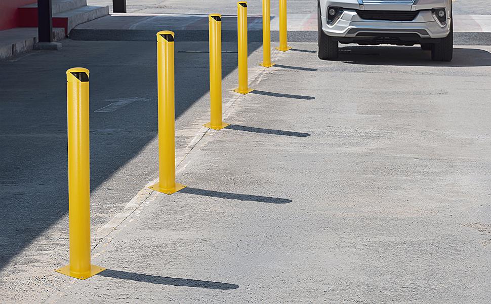 Garvee Safety Bollards 6 Packs, Garvee 91.4 cm Height Bollard Posts, 11.4 cm Diameter, Yellow Steel Safety Bollard with 24 Anchor Bolts, for Traffic Control, Driveway Blockade, Parking Pole