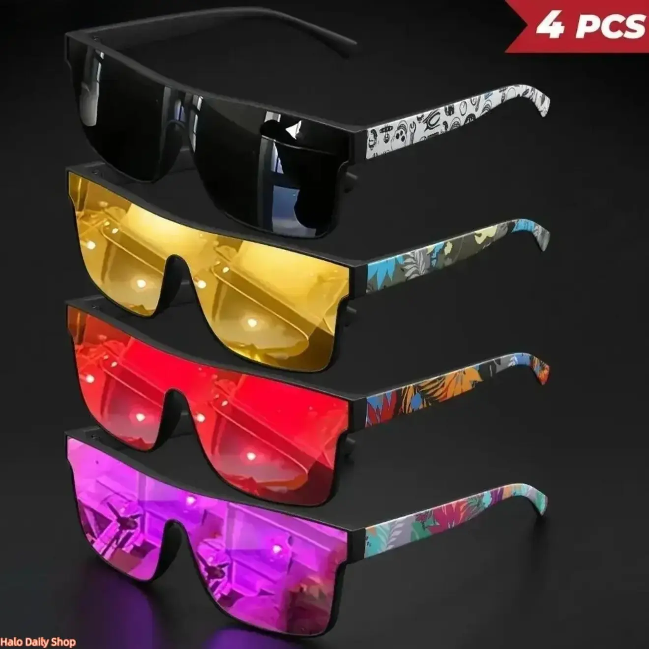 Viral Aesthetic 4-Pack UV400 Sports Sunglasses for Men Women, Square Frame Trendy Unisex Shades with Integrated One-Piece Lens, Anti-Glare UV Protection for Music Festivals, Beach, Road Trips, Summer Travel Essential