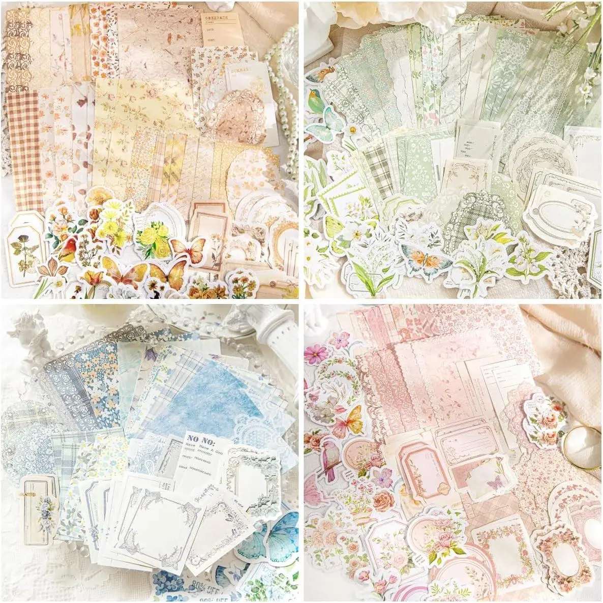 400 count  Scrapbooking Supplies, 4 Pack Scrapbook Paper & Stickers  Set, Decorative Craft Paper for Junk Journaling Card Making Collage Planner Diary Album Decor