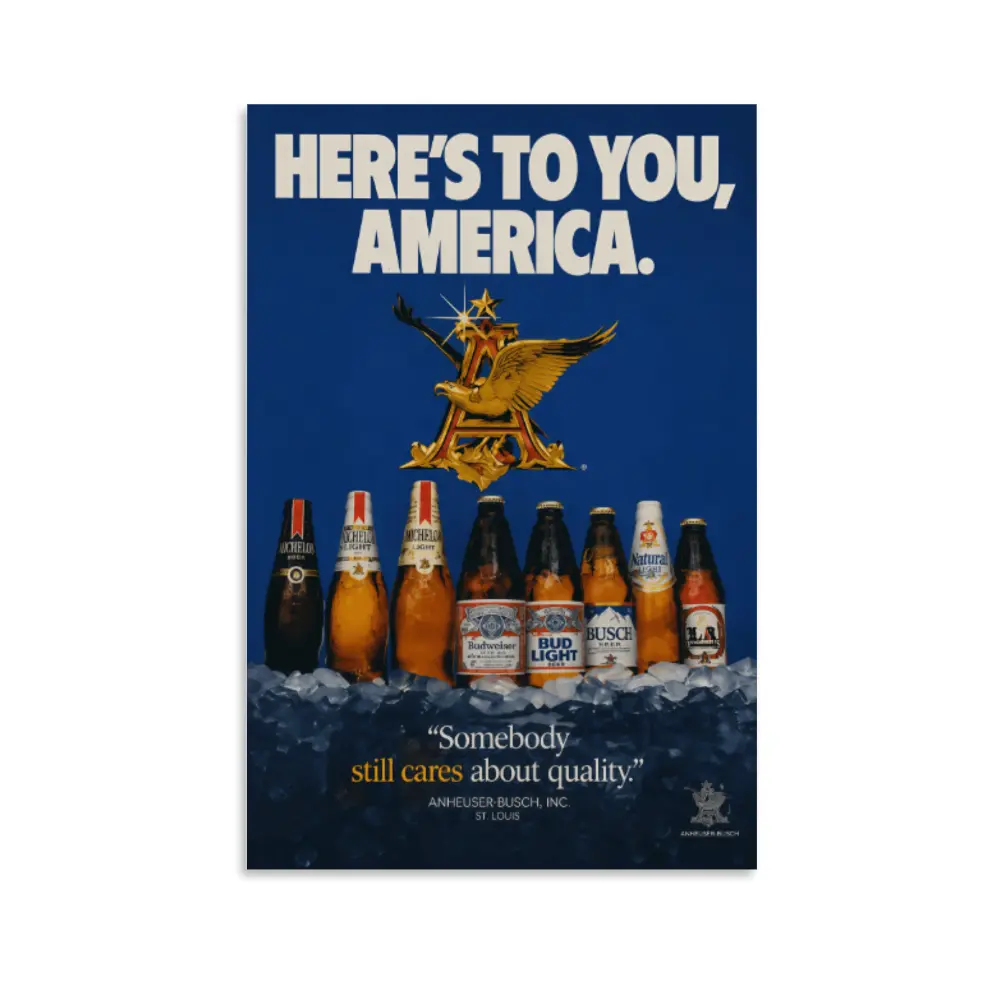 Vintage Anheuser-Busch Beer Poster, "Here's to You America" Retro USA Budweiser Michelob Brewery Wall Art, Bar Decor, Man Cave Home Decoration, Aesthetic Poster Print