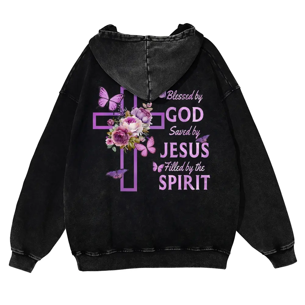 Vintage Washed Christian Graphic Hoodie, Casual Unisex Streetwear with an Oversized Fit, Heavyweight Cotton Fabric, Long Sleeve