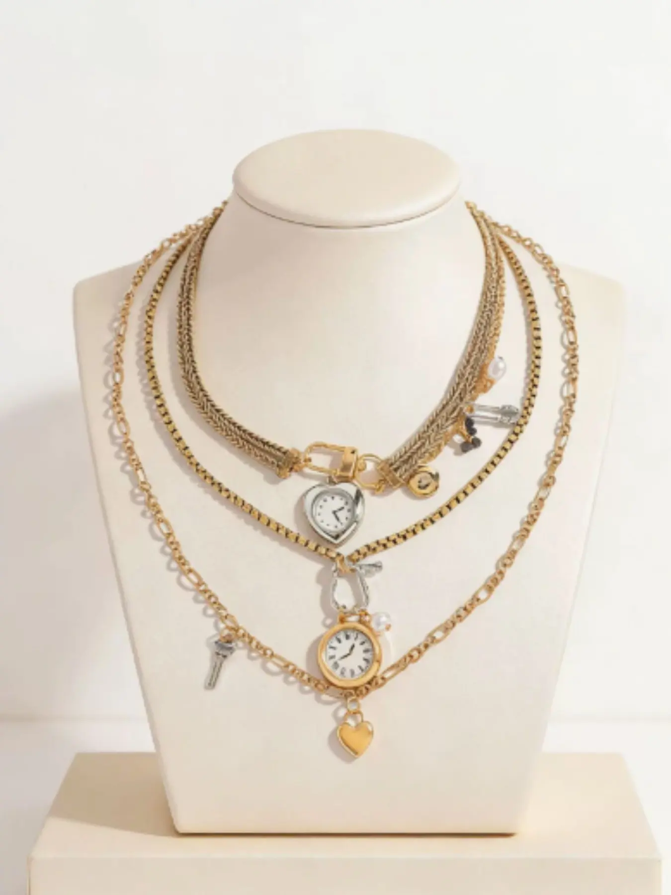 Women Vintage Multi Layer Stacked Necklace, Layered Stack Jewelry, Mixed Metal Snake Chain, Y2K Grunge Aesthetic, Statement Jewelry Gift, All Seasons