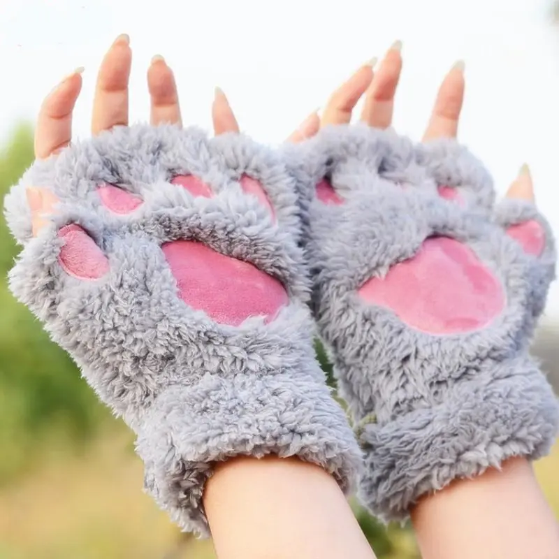 Panda Claw Design Winter Gloves, Half Finger Warm Office & Cycling, Soft Elastic Cuff, Washable, Cute, Unisex Gift