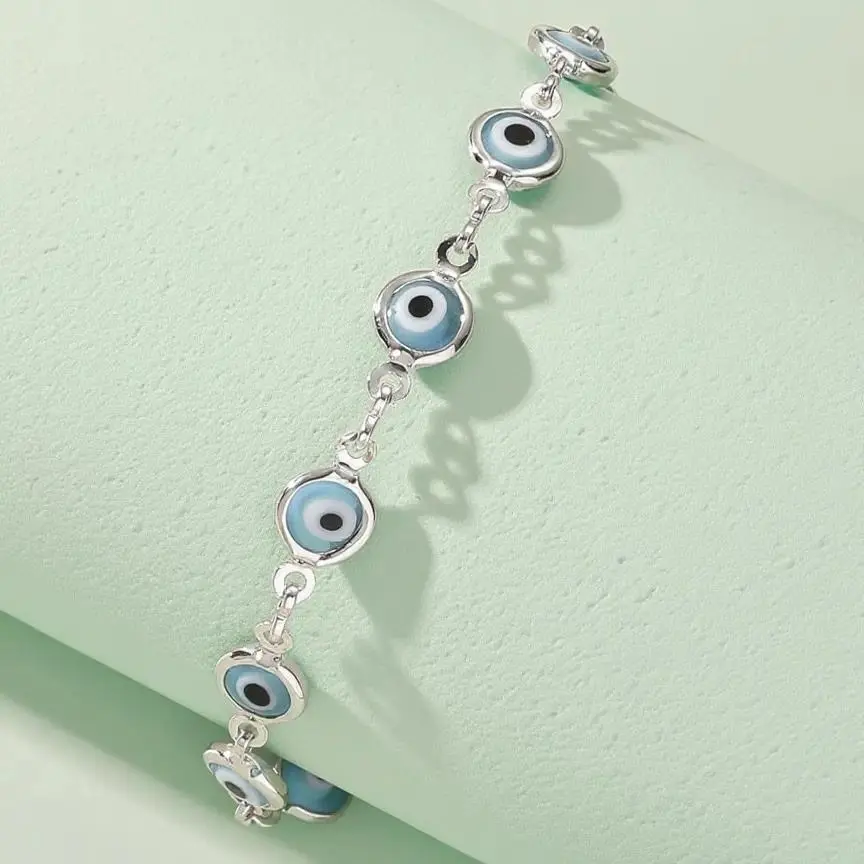 Blue Evil Eye Bracelet for Women, Adjustable Chain Charm Bracelet, Minimalist Lucky Eye Jewelry Gift for Everyday Wear