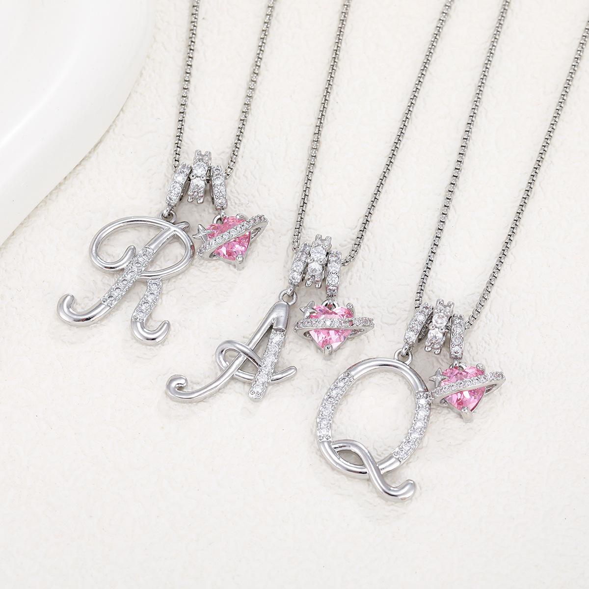 Initial Heart Necklace for Women | 18K  Plated | Pink Cubic Zircon Pendant with Diamond Inlaid Letter | Fashion Luxury Jewelry | Perfect Gift for Christmas, Birthdays, Anniversaries & All Holiday Occasions