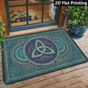 1 Celtic Knot Mandala Rug – Deep Green and Gold Celtic Knot Pattern Door Mat – Indoor/Outdoor Entrance – Corridor – Kitchen – Bathroom Mat – Machine Washable Soft Mat – Features Celtic Three-Leaf Clover Symbol (Green/Gold/Purple)