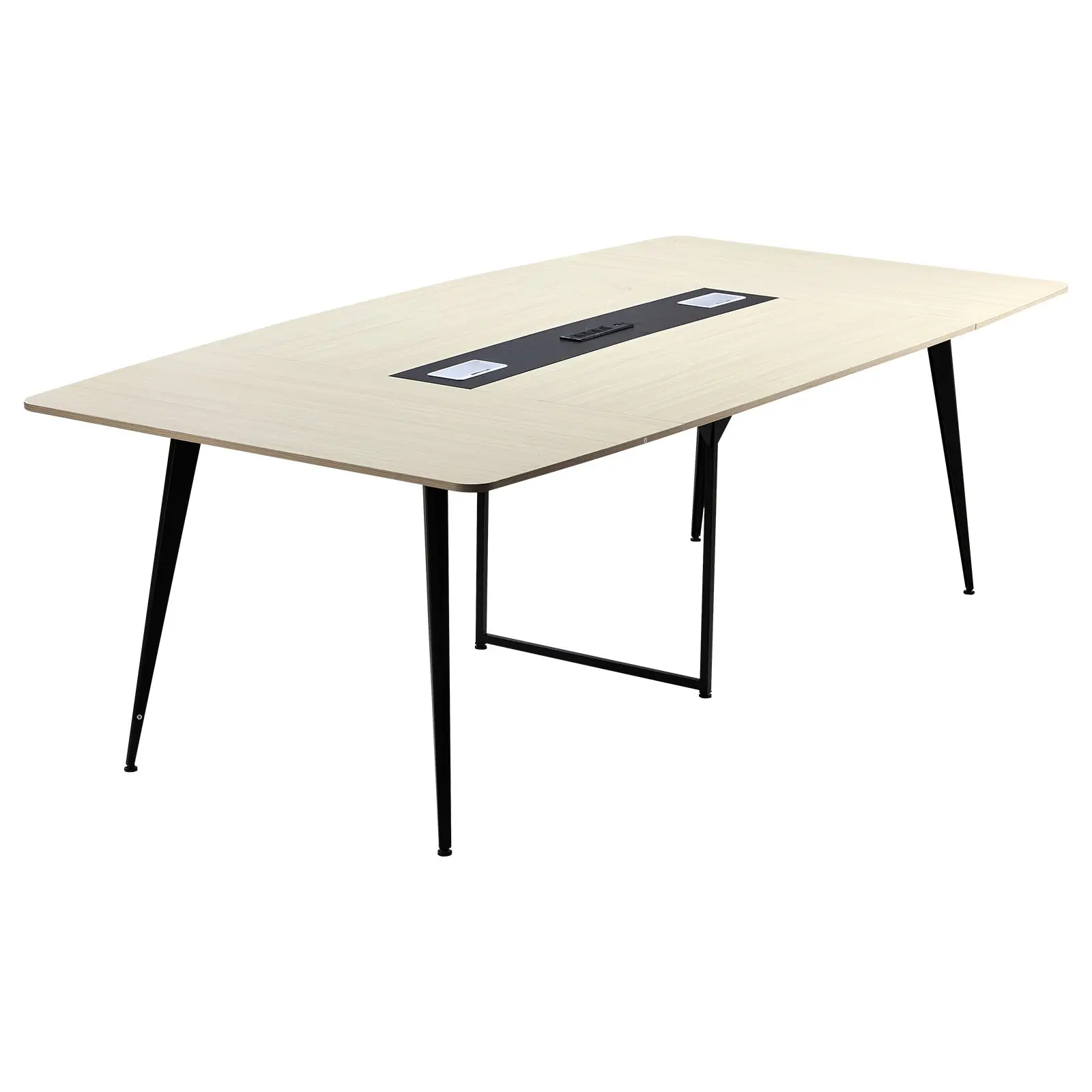 VEVOR 8 ft Boat-Shaped Conference Table, Modern Office Meeting Desk with Charge Station, Metal Legs, Seats 10 People, Easy Assembly for Office Boardroom