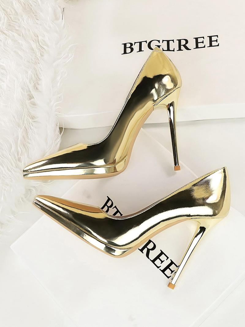 Women's Elegant Metallic Pointed Toe Stiletto Heels, Sparkly Party Shoes, Fashionable High Heel Shoes for Party, Daily Clothing Decor for Women & Girls