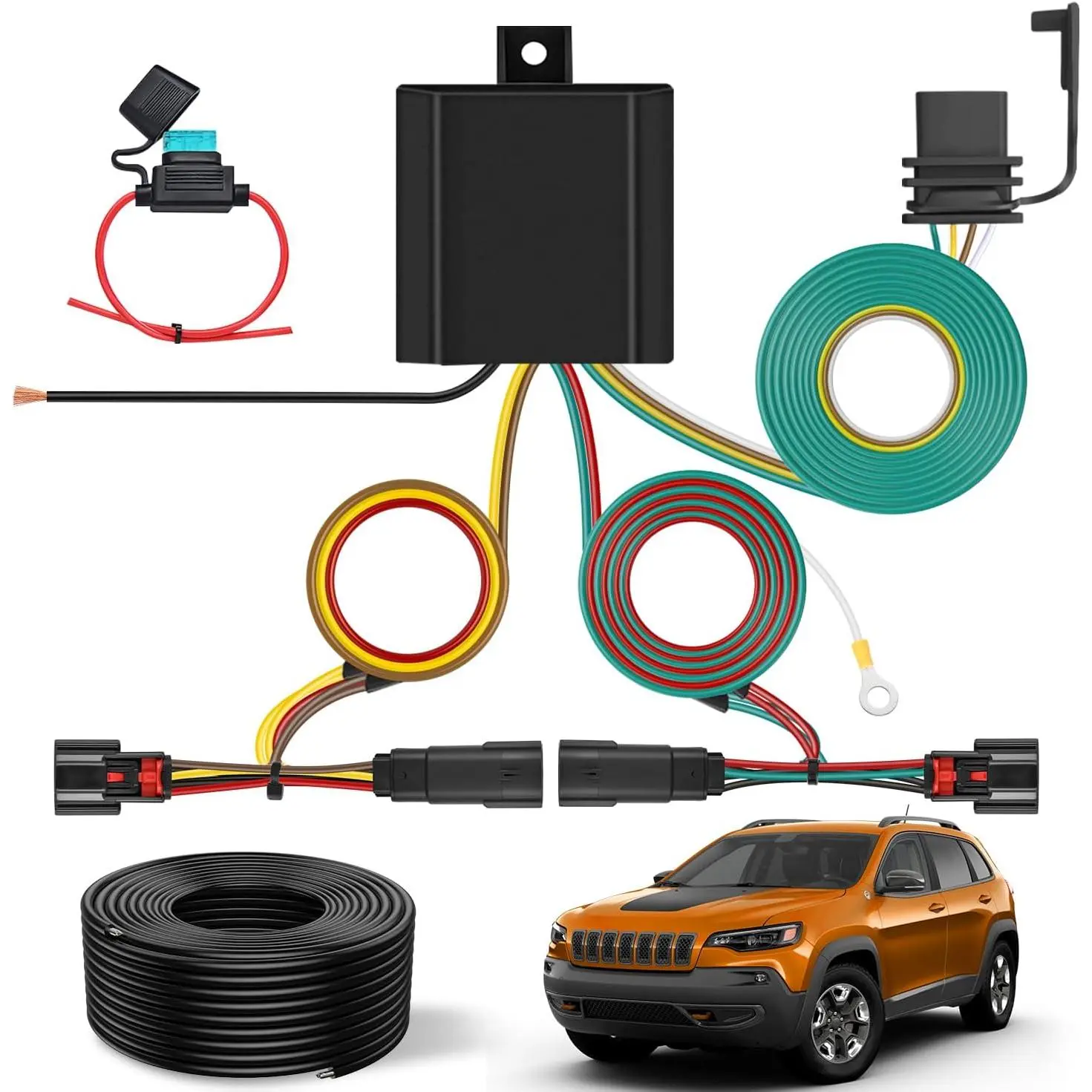 Nilight 4-Pin Trailer Wiring Harness Kit 56406 - Standard 4-Way Connector with Dust Cover, Pure Copper, Weather-Resistant, Easy to Install for 2019-2023 Jeep Cherokee Tow Hitch Harness