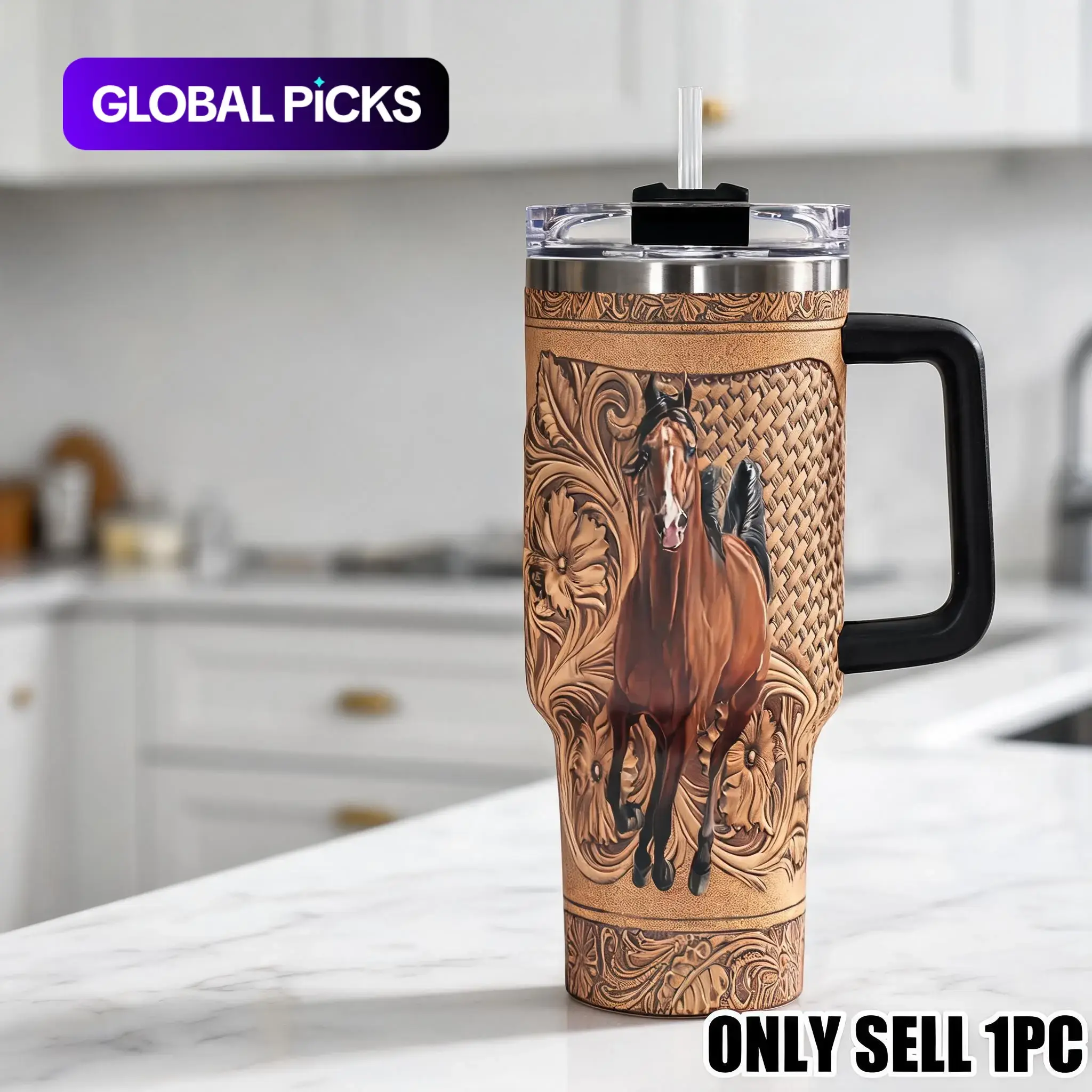40 oz/30 oz/22 oz, Stylish Tumbler, 1 Pc Gift Stainless Steel Cup, Insulated and Durable Iced Coffee Tumbler Drinkware Featuring a Horse Design, Perfect Gift for Horse Lovers and Equestrians, Great for Hot or Cold Beverages #GLOBAL PICKS