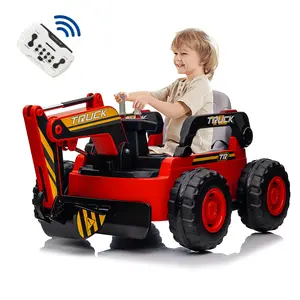 4WD Ride On Excavator – Electric Sand Digger Car, Remote Control, Spring Suspension, wireless & Music for Boys & Girls Ages 3-8