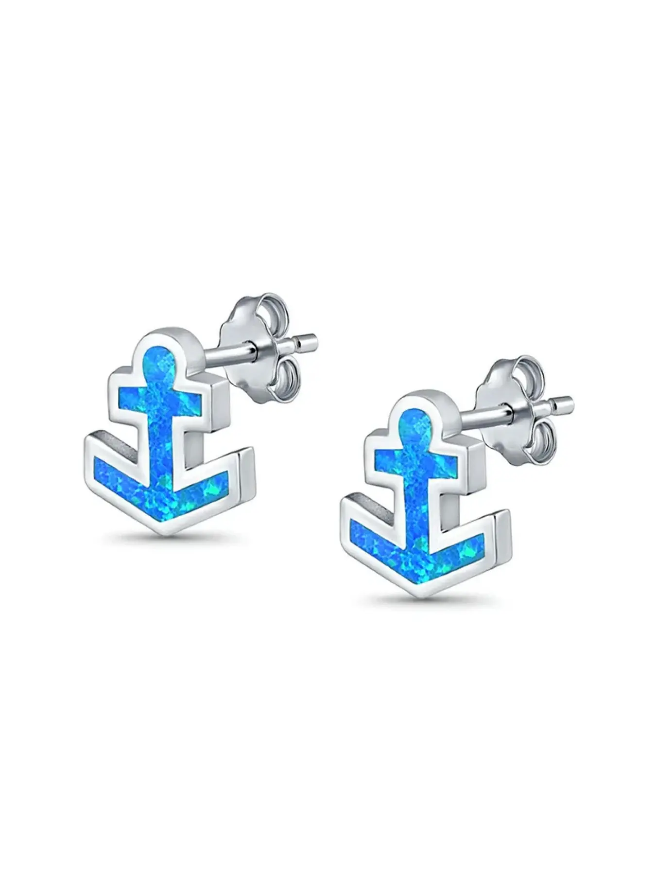 Blue Opal Anchor Earrings,Marine Inspired Dangling Earrings,Minimalist Nautical Jewelry for Sensitive Ears,Boat Sea Themed Gift