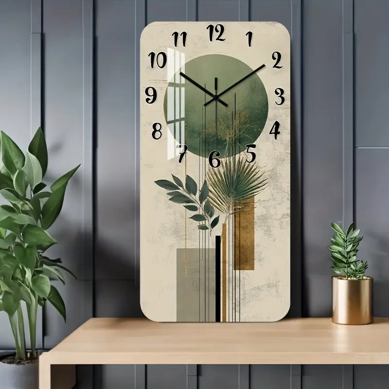 1 piece modern silent non-ticking wall clock - Decorative Clock with Acrylic rectangular dial with high-definition glossy coating and plant wood grain design, suitable for bedroom, entryway - Minimalist decoration, no batteries/installation required