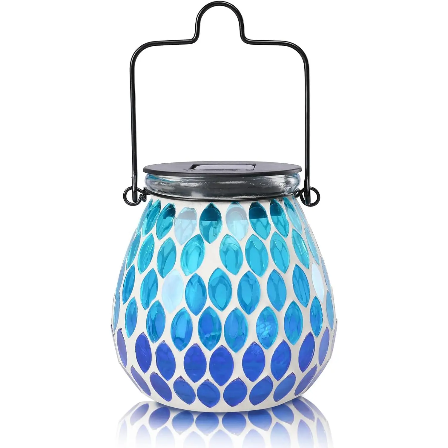 Mosaic Solar Lanterns - Glass  Lights Hollow Out  Decorative for Garden, Patio, Holiday Party Outdoor Decoration,Blue