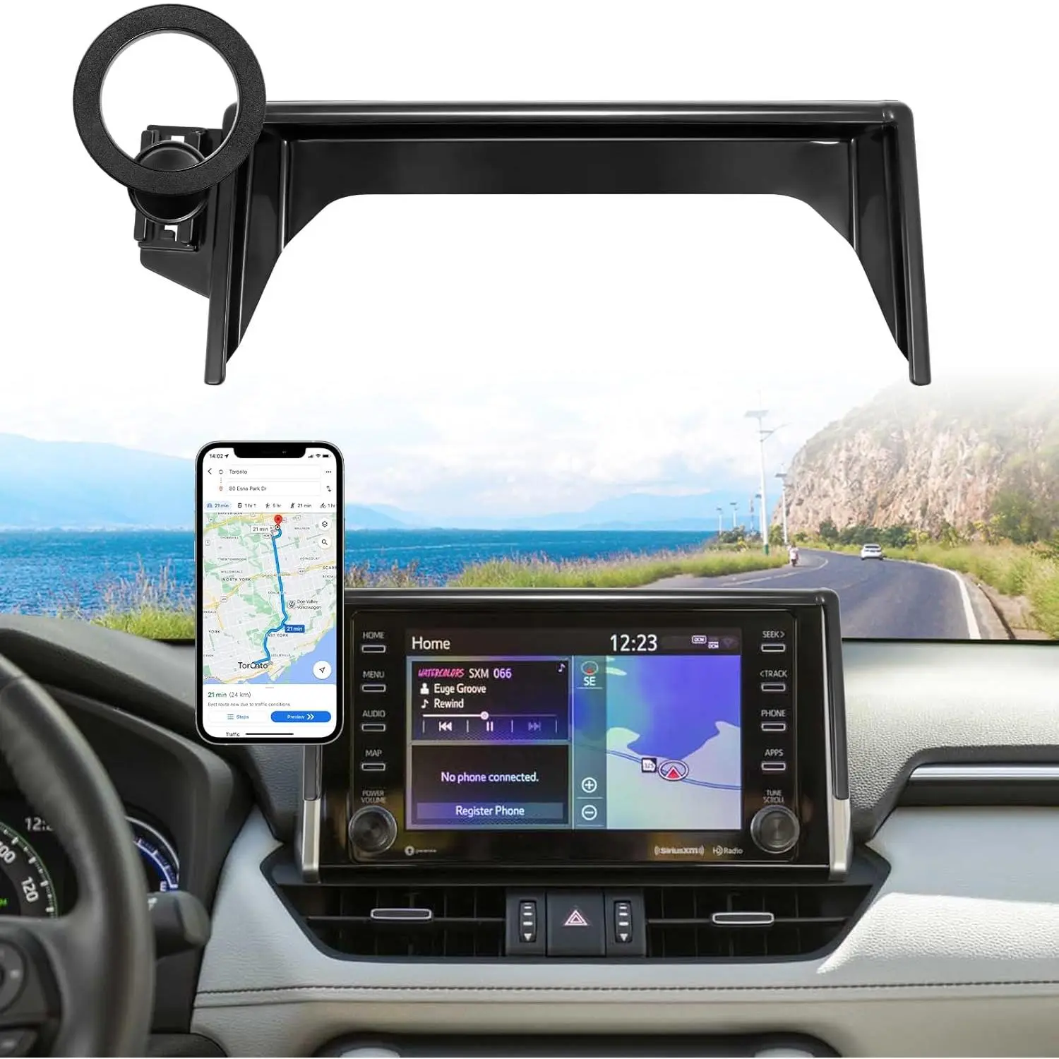 Car Phone Holder for 2019-2025 Toyota RAV4 Accessories 7/8-inch |   Screen Fixed Clip, Strong Magnetic Cell Phone Mount Compatible with MagSafe, 360 °   Hands-Free, Not Block Air Vent