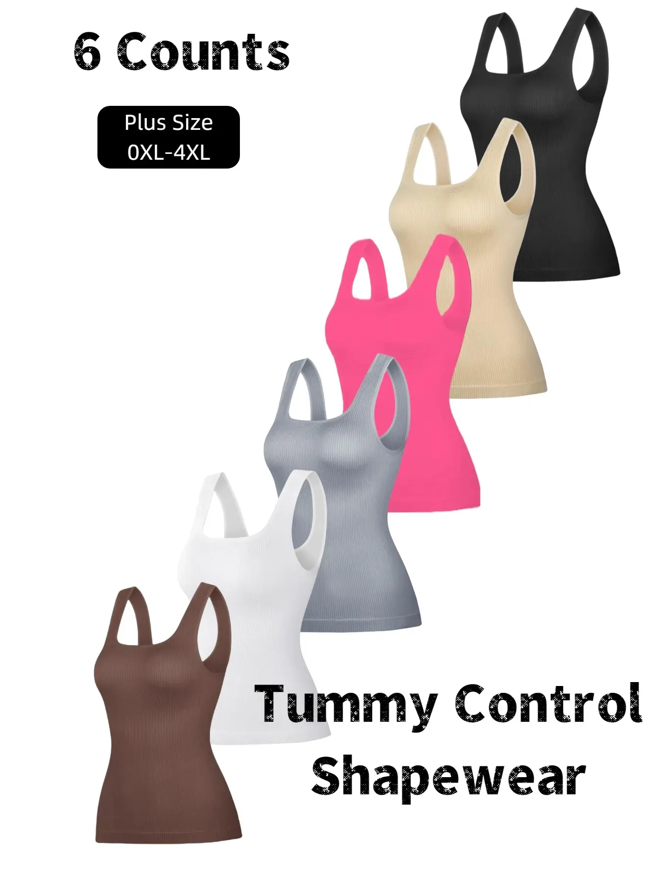 Plus Size Women's Solid Striped Waist Control Shapewear, Seamless Square Neck Compression Top, Slimming Bodysuit, Ladies Shapewear, Women's Tank Tops, Underwear, Tummy Control Bodysuits