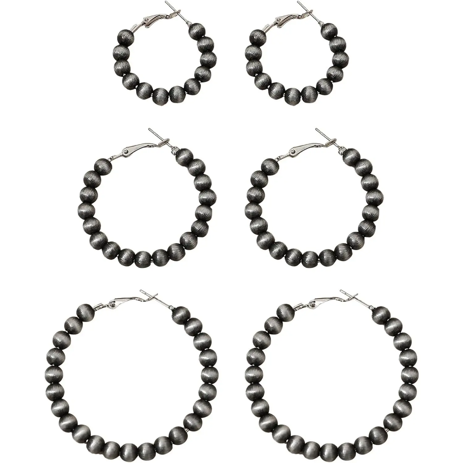 3 Pairs Navajo Hoop Pearl Earrings,Western Jewelry for Women,Cowgirl Vintage Beaded Pearl Earrings,Western Hoop Earrings for Cowgirl,Jewelry Gift for Women