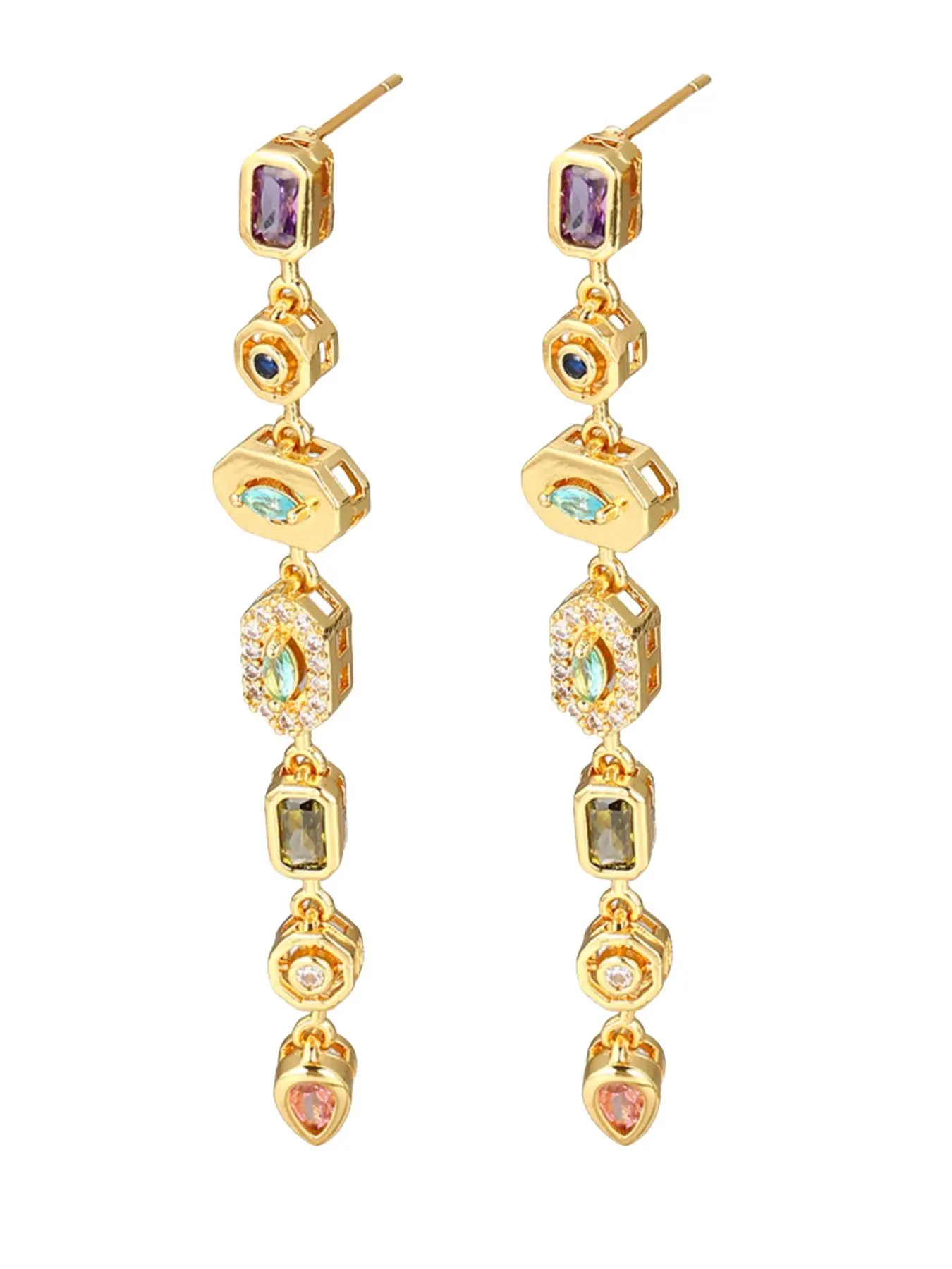 Vintage Geometric Crystal Drop Earrings for Women, Colorful Statement Dangle Earrings, Elegant Fashion Jewelry for Wedding Party Date Night, Gift for Her