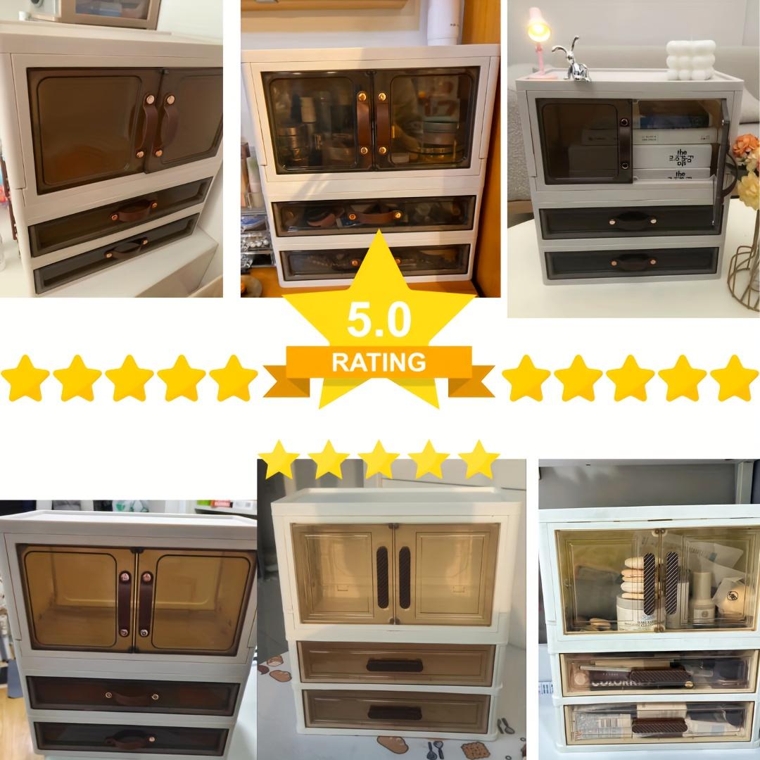 Foldable Large Makeup Storage Case with Drawers, Transparent Cosmetic Organizer Cabinet for Skincare and Makeup Products, Large Capacity