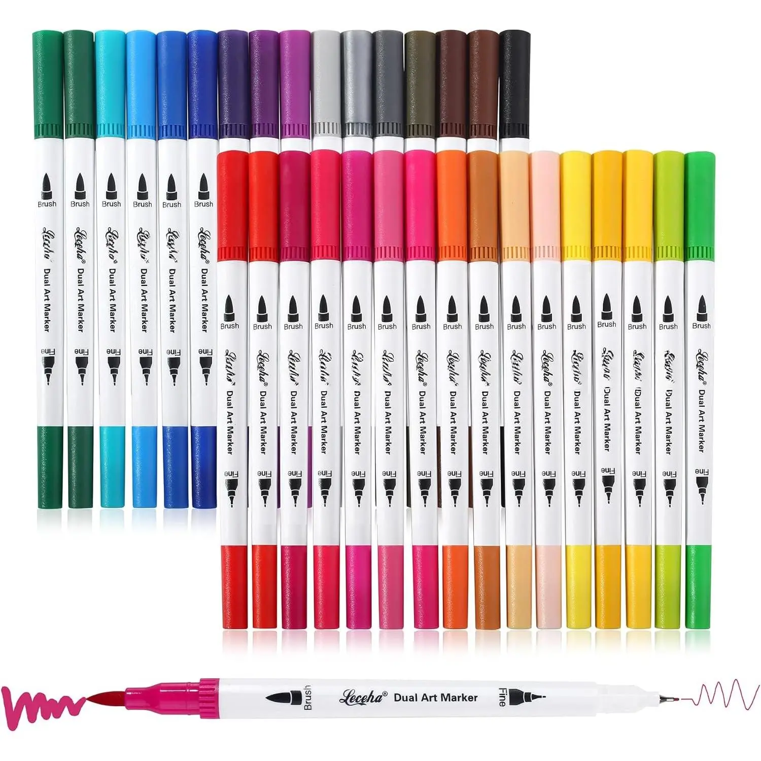 32-Piece Fine & Brush Tip Watercolor Art Markers, Office Stationery Writing Tools for Beginner Adults - Ideal for Art Projects, Planning & Note Taking, Brush Tips