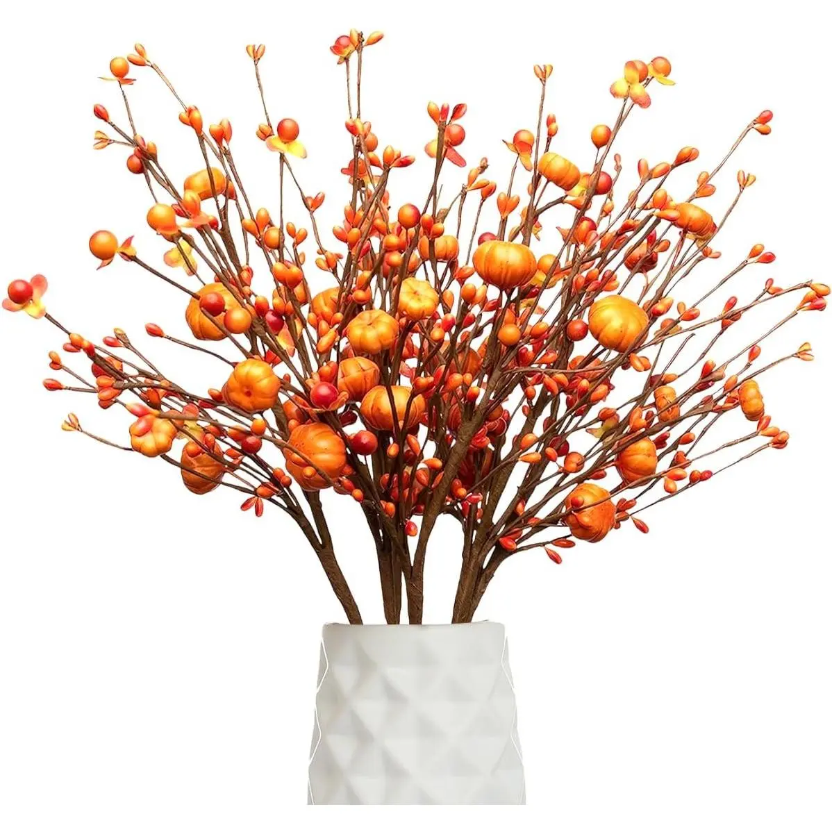 Fall Pumpkin Berry Stems,6/12 Pack 17 in Artificial Berry Stems with Pumpkins,Fall Branches for Vase,Bendable Thanksgiving Pumpkin Stems,Fall Floral Flowers Bouquet,Autumn Harvest Decoration