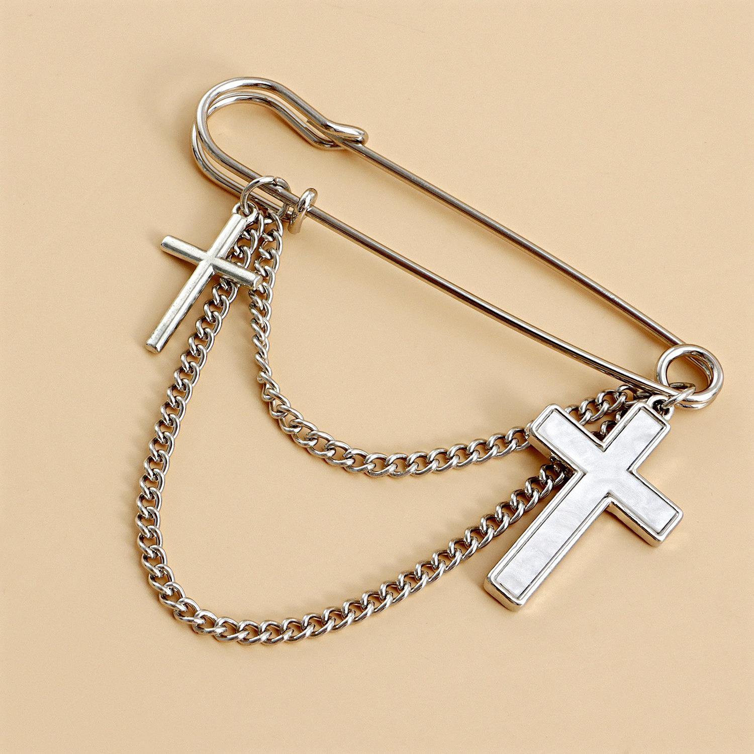 Women's White Mother-of-Pearl Cross Tassel Brooch, High-End Lapel Pin