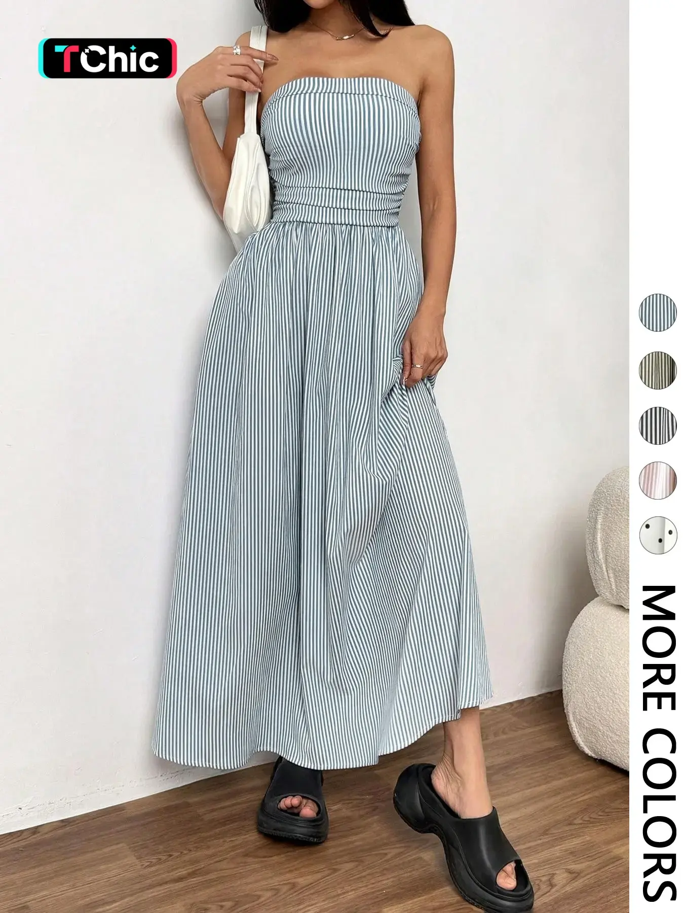 Women's Striped Strapless Tube Dress, Casual Sleeveless Dress for Summer, Fashion Women's Clothing for Daily Wear