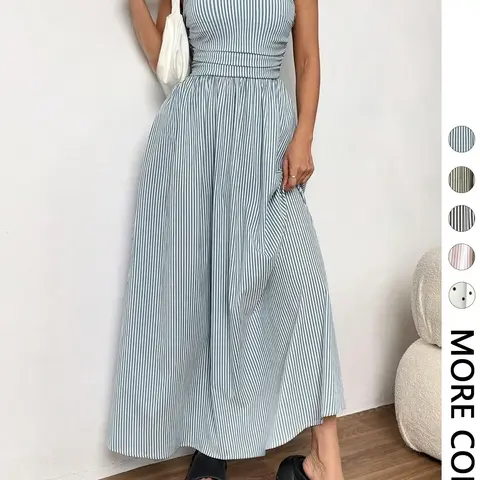 Women's Striped Strapless Tube Dress, Casual Sleeveless Dress for Summer, Fashion Women's Clothing for Daily Wear