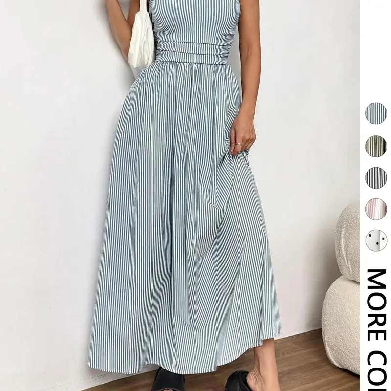 Women's Striped Strapless Tube Dress, Casual Sleeveless Dress for Summer, Fashion Women's Clothing for Daily Wear