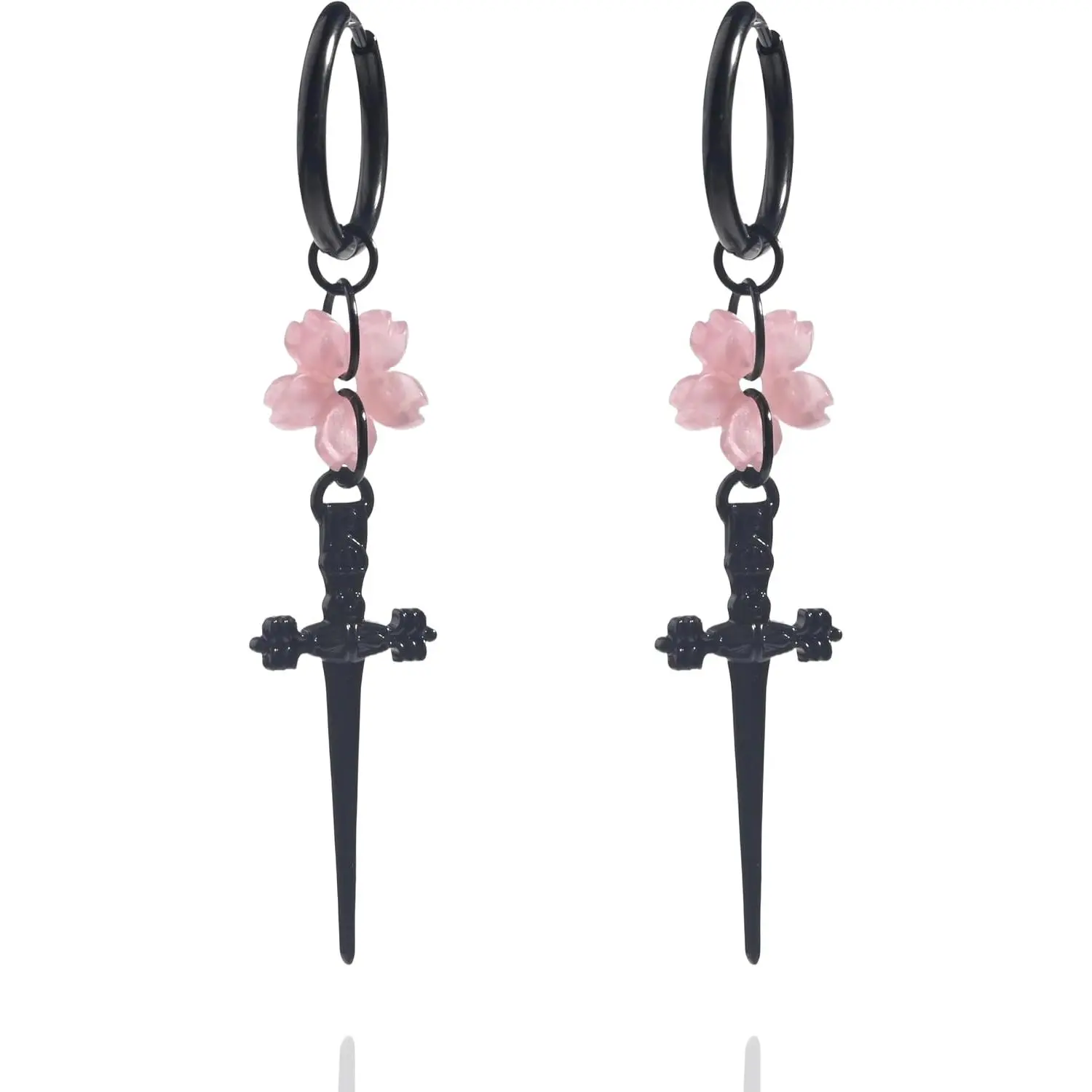 Gothic Halloween Drop Dangle Earrings For Women,Sword/Dagger 316L Stainless Steel  Charm  Red Flower Punk Earrings Birthday For Women