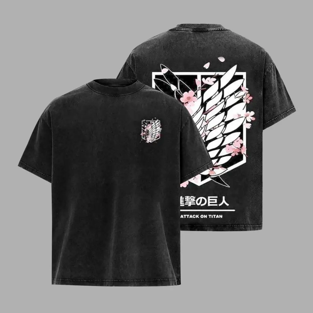 Attack On Titan Anime Unisex Tee | Wings Of Freedom AOT Shirts - Eren Acid Wash Shirt Graphic Tee Casual Menswear Soft Top Sweater, Hoodie | AOT Streetwear Style Tee