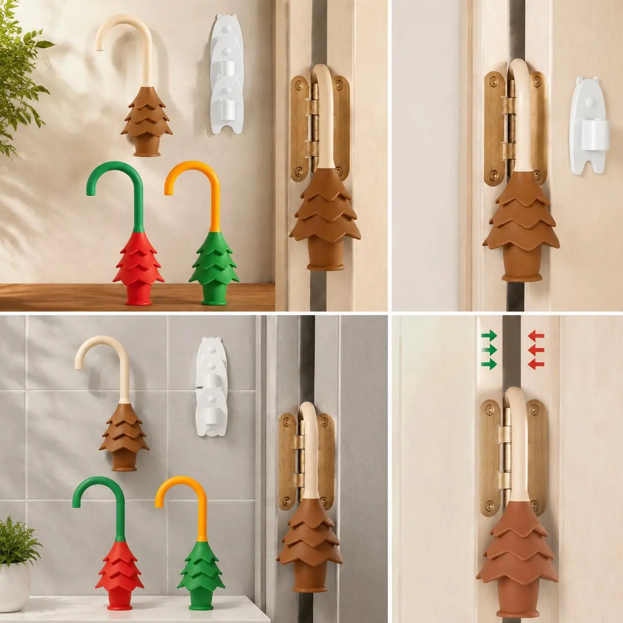Christmas Tree-Shaped Silicone Door Pinch Guard, Noise-Reducing Anti-Slam Stopper for Household Safety with Kids Protection, Finger-Safe Design, Hinge Defense