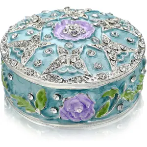 2.1inch Small  Round Trinket Box Hinged Trinket Boxes Jeweled Ring Box  Trinket Box  for Girl Women Christmas