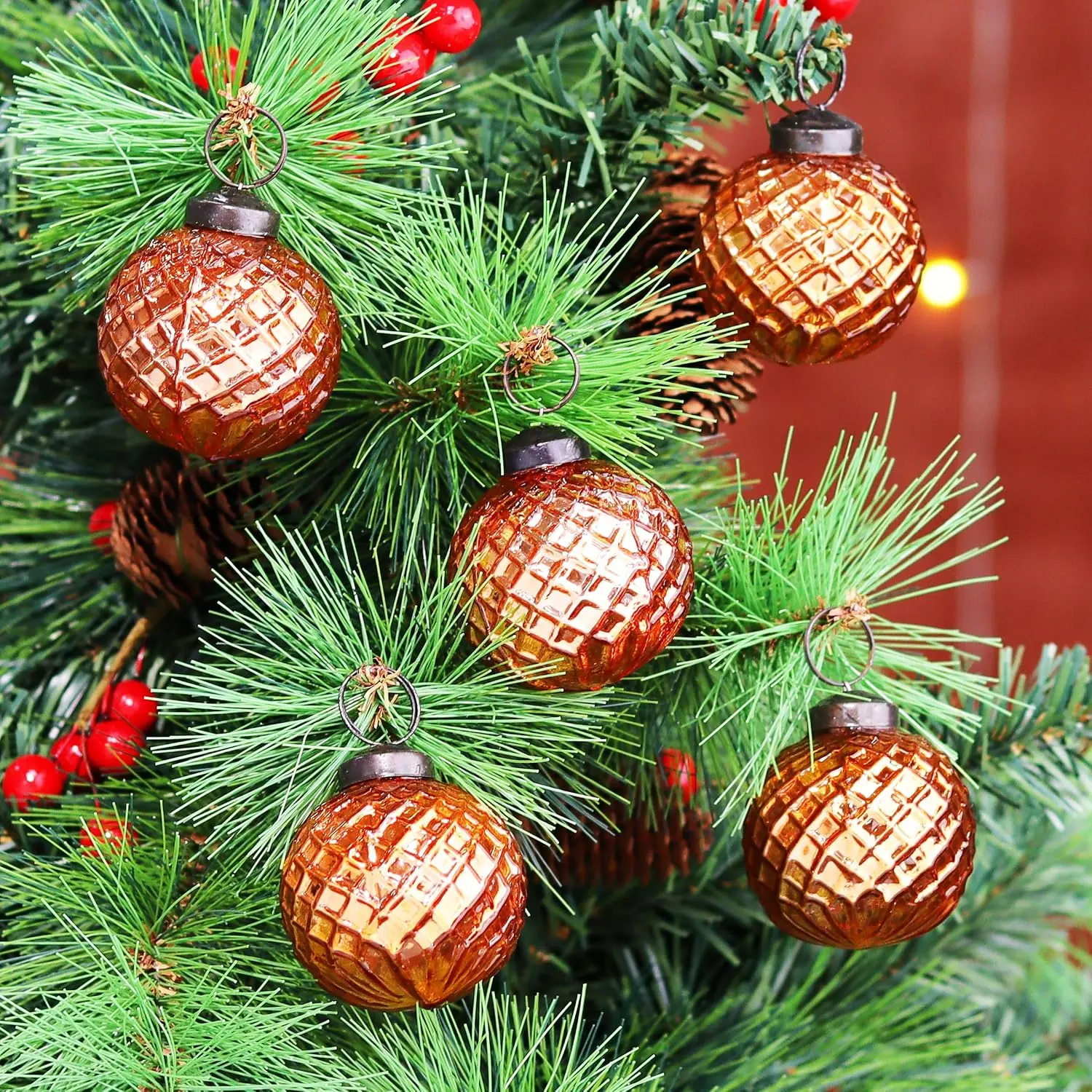 12 count Copper  Glass Christmas Ball Ornaments 2"