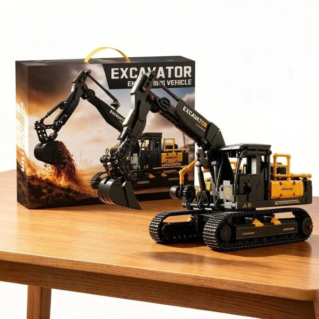 1 Set Technical Heavy Excavator Building Blocks, Black & Yellow Engineering Construction Vehicle Model with Track Tracks, Nano Bricks Toy for Teens Adults Age 12+, Collectible Set, 2026 Summer Big Sale