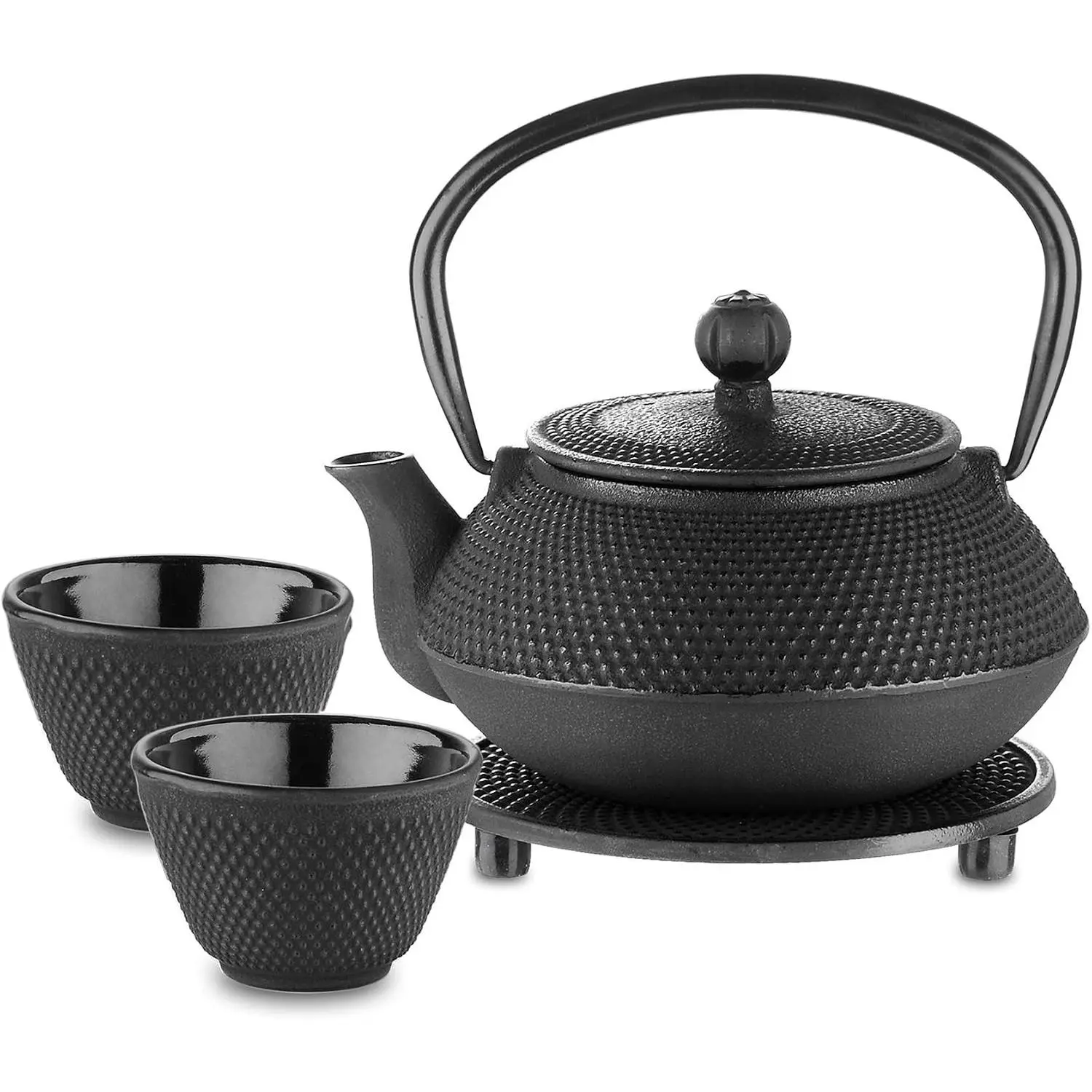 Velaze Cast Iron Teapot Set with Infuser,Japanese Style,2 Cups,700ML,23oz | Heat Preservation with Trivet,Fully Enameled Interior, Beautiful Hammered Design,for Loose Leaf Tea Brewing for 1-2 People